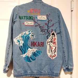 ZARA VINTAGE Y2K TRAFULUC DENIMWEAR ARTSY EMBROIDERED JAPANESE DETAIL BOMBER